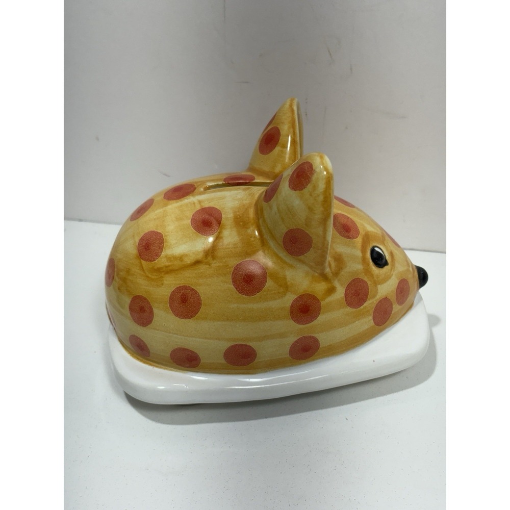 RARE VINTAGE Italy Ceramic Mice Mouse Coin Bank Piggybank Yellow Red Polka Dots - Picture 3 of 7